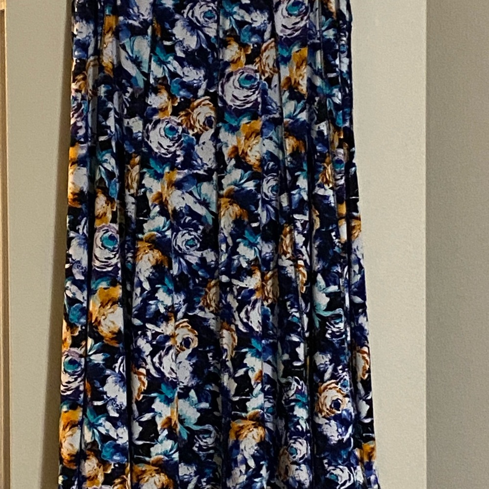 Blue and Gold Maxi A-Line Skirt with Pleats